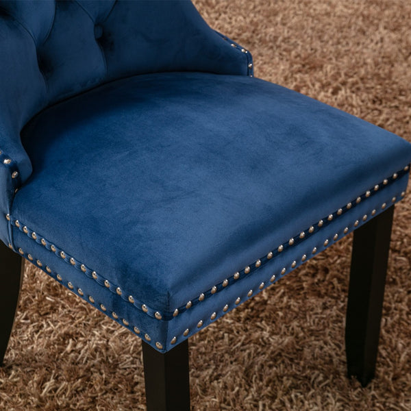 English Elm Nikki Velvet Dining Chairs Set of Two Tufted Nailhead Solid Wood Legs Formal Blue W114381121