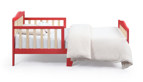English Elm Birdie Toddler Bed Solid Wood Frame with Panel Headboard and Dual Guardrails Coral B02257204
