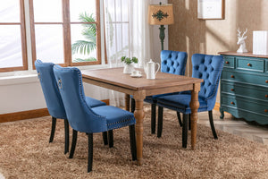 English Elm Nikki Velvet Dining Chairs Set of Two Tufted Nailhead Solid Wood Legs Formal Blue W114381121