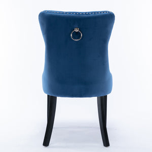 English Elm Nikki Velvet Dining Chairs Set of Two Tufted Nailhead Solid Wood Legs Formal Blue W114381121