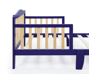 English Elm Birdie Toddler Bed Solid Wood Frame with Panel Headboard and Dual Guardrails Blue B02257203