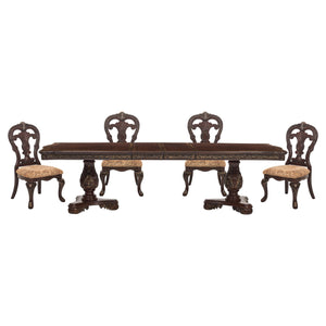English Elm Beautiful Oval Pedestal Dining Table with Burl Inset, Gold Tipping, Extendable Leaf, Traditional Elegance Cherry 89 L x 49.5 W x 9 H B011S00179