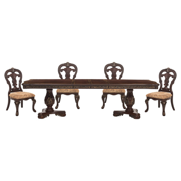 English Elm Beautiful Oval Pedestal Dining Table with Burl Inset, Gold Tipping, Extendable Leaf, Traditional Elegance Cherry 89 L x 49.5 W x 9 H B011S00179