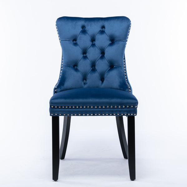 English Elm Nikki Velvet Dining Chairs Set of Two Tufted Nailhead Solid Wood Legs Formal Blue W114381121