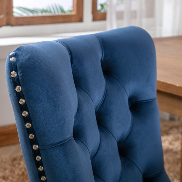 English Elm Nikki Velvet Dining Chairs Set of Two Tufted Nailhead Solid Wood Legs Formal Blue W114381121