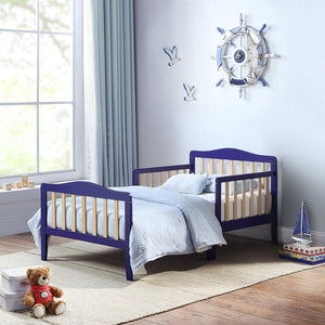 English Elm Birdie Toddler Bed Solid Wood Frame with Panel Headboard and Dual Guardrails Blue B02257203