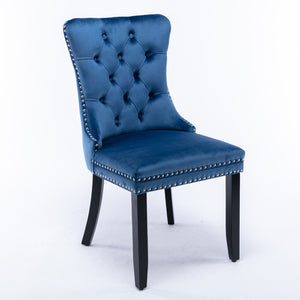 English Elm Nikki Velvet Dining Chairs Set of Two Tufted Nailhead Solid Wood Legs Formal Blue W114381121