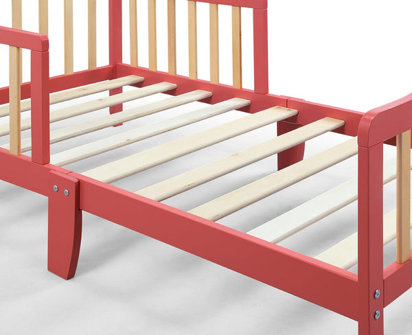 English Elm Birdie Toddler Bed Solid Wood Frame with Panel Headboard and Dual Guardrails Coral B02257204