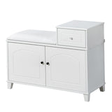 Hearth and Haven White Shoe Storage Bench Cabinet with Fireproof Leatherette Cushion, Double Doors and Movable Drawer Wood For Door Entrance W76058191