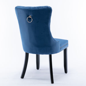 English Elm Nikki Velvet Dining Chairs Set of Two Tufted Nailhead Solid Wood Legs Formal Blue W114381121