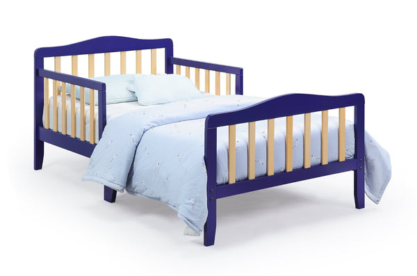 English Elm Birdie Toddler Bed Solid Wood Frame with Panel Headboard and Dual Guardrails Blue B02257203