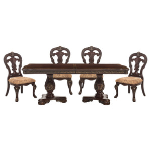 English Elm Beautiful Oval Pedestal Dining Table with Burl Inset, Gold Tipping, Extendable Leaf, Traditional Elegance Cherry 89 L x 49.5 W x 9 H B011S00179