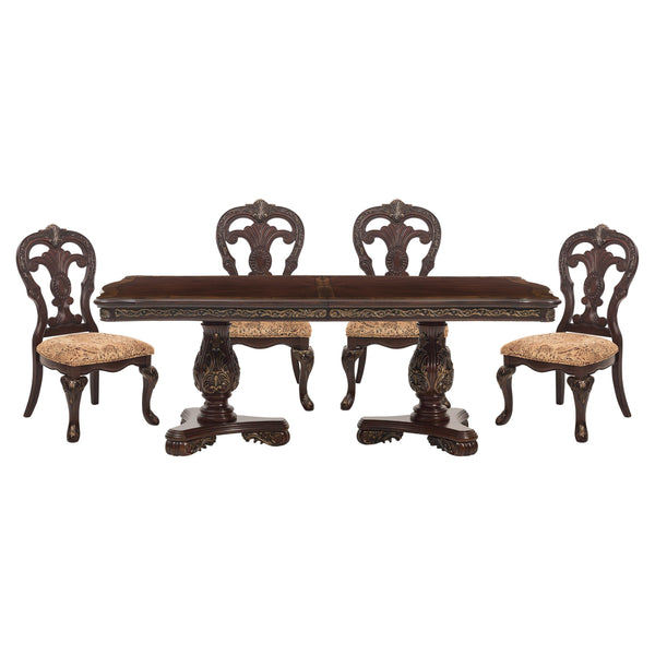 English Elm Beautiful Oval Pedestal Dining Table with Burl Inset, Gold Tipping, Extendable Leaf, Traditional Elegance Cherry 89 L x 49.5 W x 9 H B011S00179