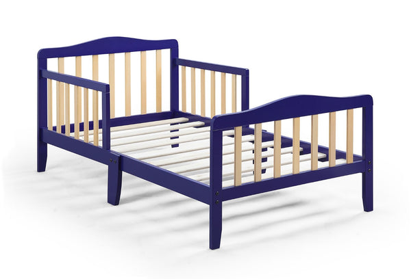 English Elm Birdie Toddler Bed Solid Wood Frame with Panel Headboard and Dual Guardrails Blue B02257203
