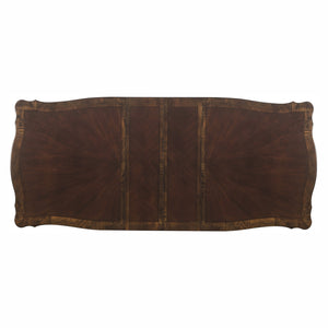 English Elm Beautiful Oval Pedestal Dining Table with Burl Inset, Gold Tipping, Extendable Leaf, Traditional Elegance Cherry 89 L x 49.5 W x 9 H B011S00179