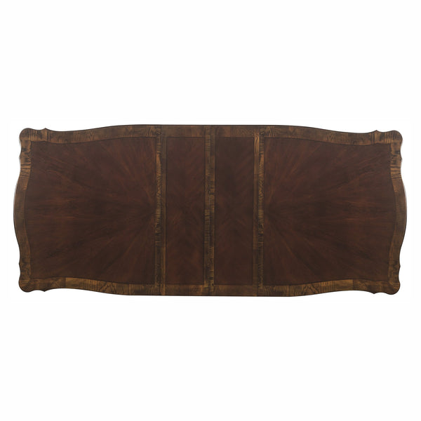 English Elm Beautiful Oval Pedestal Dining Table with Burl Inset, Gold Tipping, Extendable Leaf, Traditional Elegance Cherry 89 L x 49.5 W x 9 H B011S00179