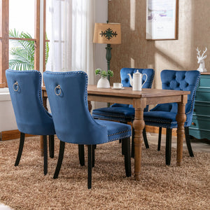 English Elm Nikki Velvet Dining Chairs Set of Two Tufted Nailhead Solid Wood Legs Formal Blue W114381121