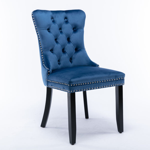 English Elm Nikki Velvet Dining Chairs Set of Two Tufted Nailhead Solid Wood Legs Formal Blue W114381121