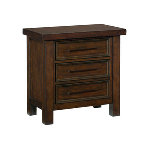 English Elm Classic Brown Finish Nightstand - 3-Drawer Mango Veneer Bedside Table with Dark Metal Hardware, 28"H B01158292