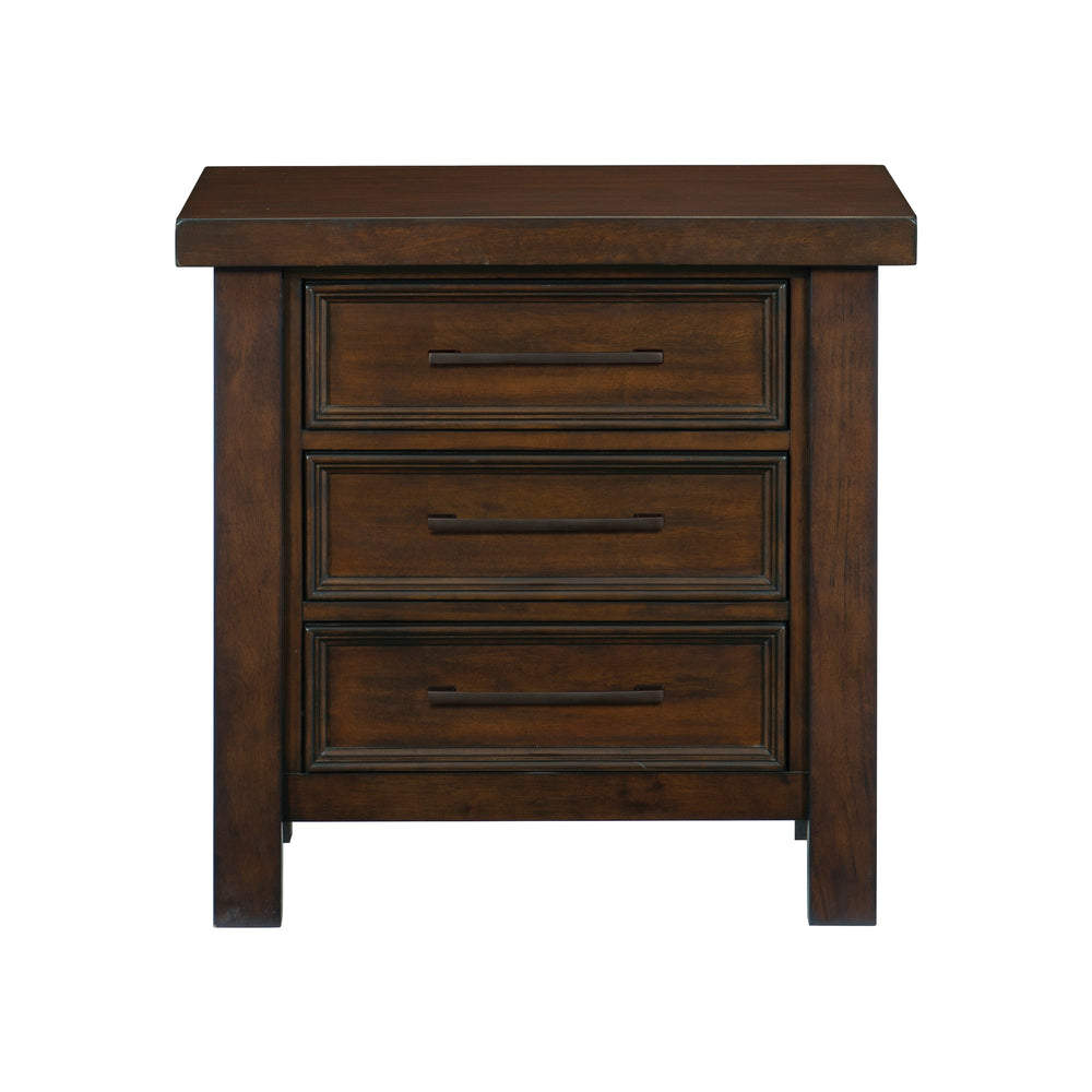 English Elm Classic Brown Finish Nightstand - 3-Drawer Mango Veneer Bedside Table with Dark Metal Hardware, 28"H B01158292