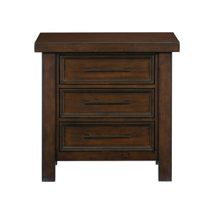 English Elm Classic Brown Finish Nightstand - 3-Drawer Mango Veneer Bedside Table with Dark Metal Hardware, 28"H B01158292