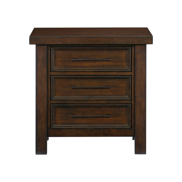 English Elm Classic Brown Finish Nightstand - 3-Drawer Mango Veneer Bedside Table with Dark Metal Hardware, 28"H B01158292