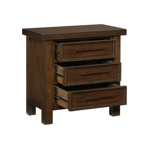 English Elm Classic Brown Finish Nightstand - 3-Drawer Mango Veneer Bedside Table with Dark Metal Hardware, 28"H B01158292