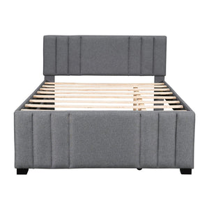 English Elm Full Linen Upholstered Platform Bed with Pull Out Trundle Tufted Headboard GX001312AAE