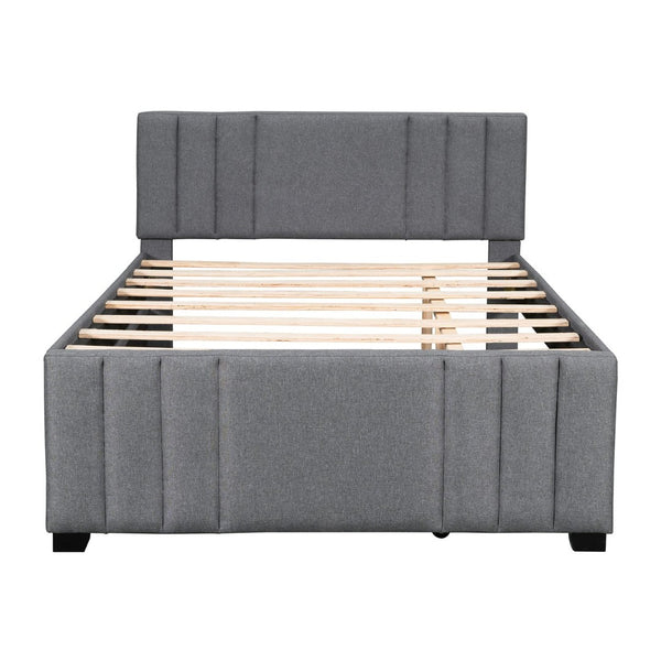 English Elm Full Linen Upholstered Platform Bed with Pull Out Trundle Tufted Headboard GX001312AAE