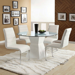 English Elm Contemporary White Padded Leatherette Side Chairs Set of 2 – Curved Modern Dining Chairs with Chrome Legs and Plush Seats B01158418