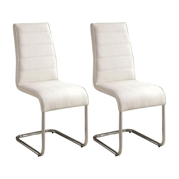 English Elm Contemporary White Padded Leatherette Side Chairs Set of 2 – Curved Modern Dining Chairs with Chrome Legs and Plush Seats B01158418