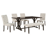 Hearth and Haven Olivia 6 Piece Dining Table Set with 4 Upholstered Chairs and Bench, Espresso