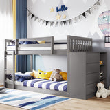 Hearth and Haven Danno Twin over Twin Bunk Bed with 4 Drawers and 3 Shelves, Grey