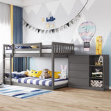 Hearth and Haven Danno Twin over Twin Bunk Bed with 4 Drawers and 3 Shelves, Grey