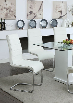 English Elm Contemporary White Padded Leatherette Side Chairs Set of 2 – Curved Modern Dining Chairs with Chrome Legs and Plush Seats B01158418