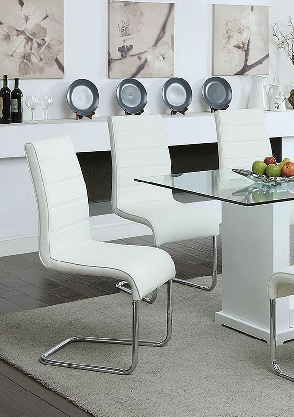 English Elm Contemporary White Padded Leatherette Side Chairs Set of 2 – Curved Modern Dining Chairs with Chrome Legs and Plush Seats B01158418