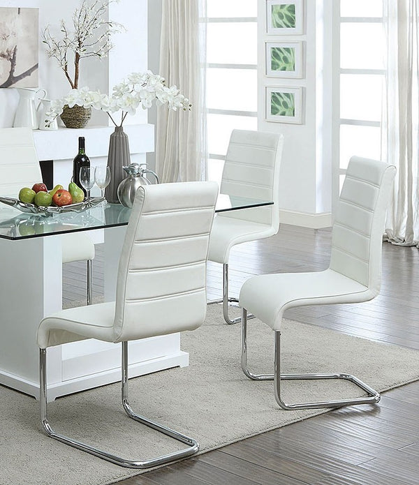 English Elm Contemporary White Padded Leatherette Side Chairs Set of 2 – Curved Modern Dining Chairs with Chrome Legs and Plush Seats B01158418