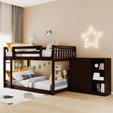 Hearth and Haven Danno Twin over Twin Bunk Bed with 4 Drawers and 3 Shelves, Espresso