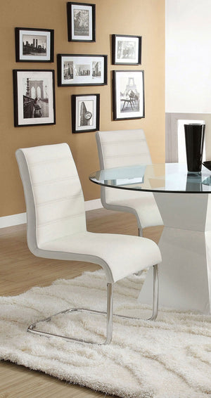 English Elm Contemporary White Padded Leatherette Side Chairs Set of 2 – Curved Modern Dining Chairs with Chrome Legs and Plush Seats B01158418