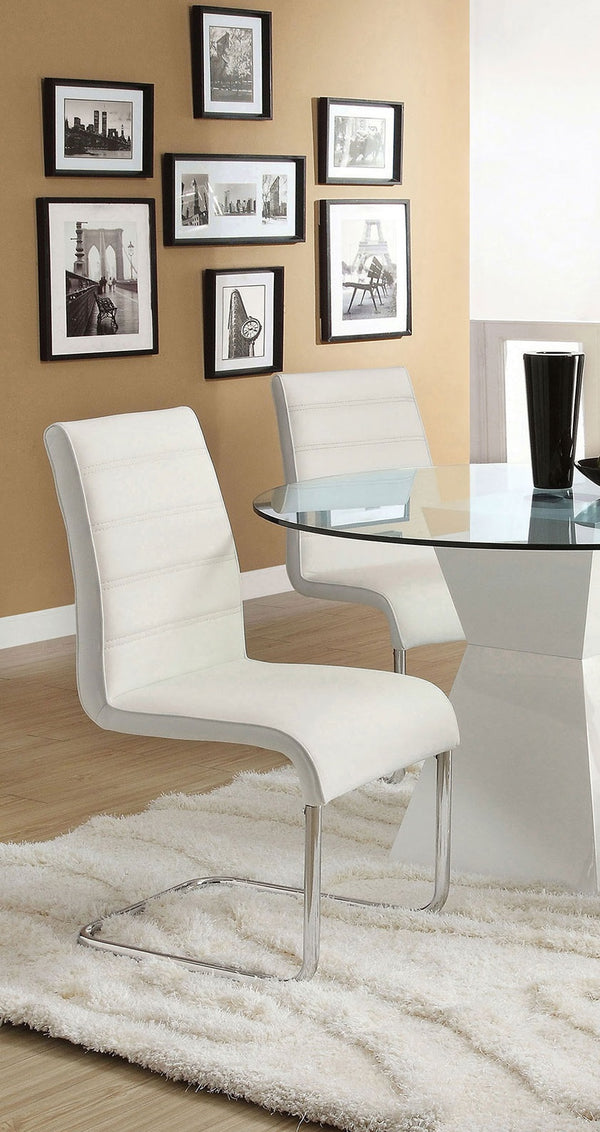 English Elm Contemporary White Padded Leatherette Side Chairs Set of 2 – Curved Modern Dining Chairs with Chrome Legs and Plush Seats B01158418