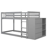 Hearth and Haven Danno Twin over Twin Bunk Bed with 4 Drawers and 3 Shelves, Grey