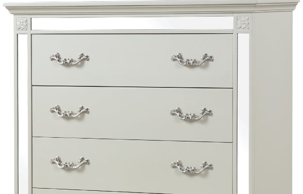 English Elm Milan White Mirror-Trimmmed Chest of Drawers — Romantic-Era Elegance, Luxury Finish & Dazzling Detail B00956628