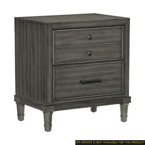 English Elm Transitional Gray Nightstand with 2 Drawers — Modern Okume Veneer, Dark Bronze Hardware, 24.5"x18"x26.5" B01158486