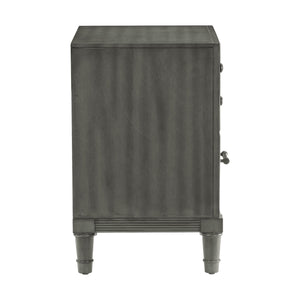English Elm Transitional Gray Nightstand with 2 Drawers — Modern Okume Veneer, Dark Bronze Hardware, 24.5"x18"x26.5" B01158486