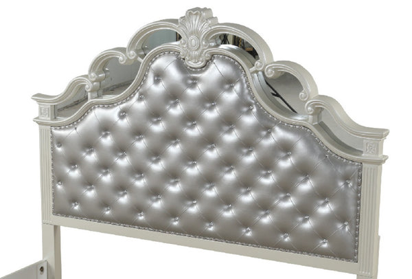 English Elm Tufted Queen Size Bed With Stunning Mirrored Trim, Plush Upholstery & Solid Wood Frame For Elegance B009S00914-GIGA