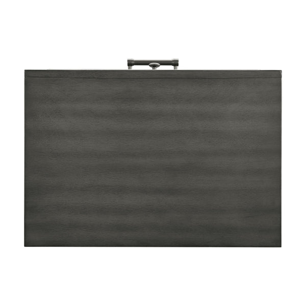 English Elm Transitional Gray Nightstand with 2 Drawers — Modern Okume Veneer, Dark Bronze Hardware, 24.5"x18"x26.5" B01158486