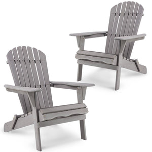 English Elm Wood Solid Cedar Folding Adirondack Chair Set of 2 for Patio Backyard Outdoor W139058446