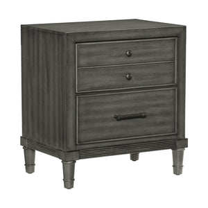 English Elm Transitional Gray Nightstand with 2 Drawers — Modern Okume Veneer, Dark Bronze Hardware, 24.5"x18"x26.5" B01158486