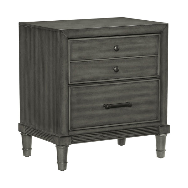 English Elm Transitional Gray Nightstand with 2 Drawers — Modern Okume Veneer, Dark Bronze Hardware, 24.5"x18"x26.5" B01158486