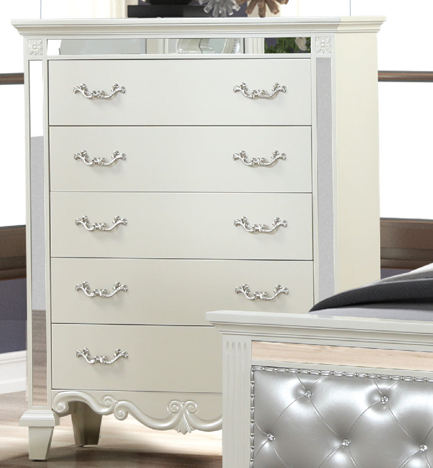 English Elm Milan White Mirror-Trimmmed Chest of Drawers — Romantic-Era Elegance, Luxury Finish & Dazzling Detail B00956628